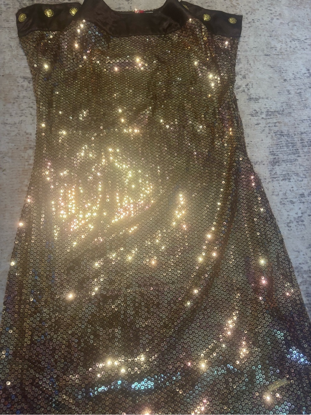 Gold Sequin Women's Party Dress - Sleeveless High Neck